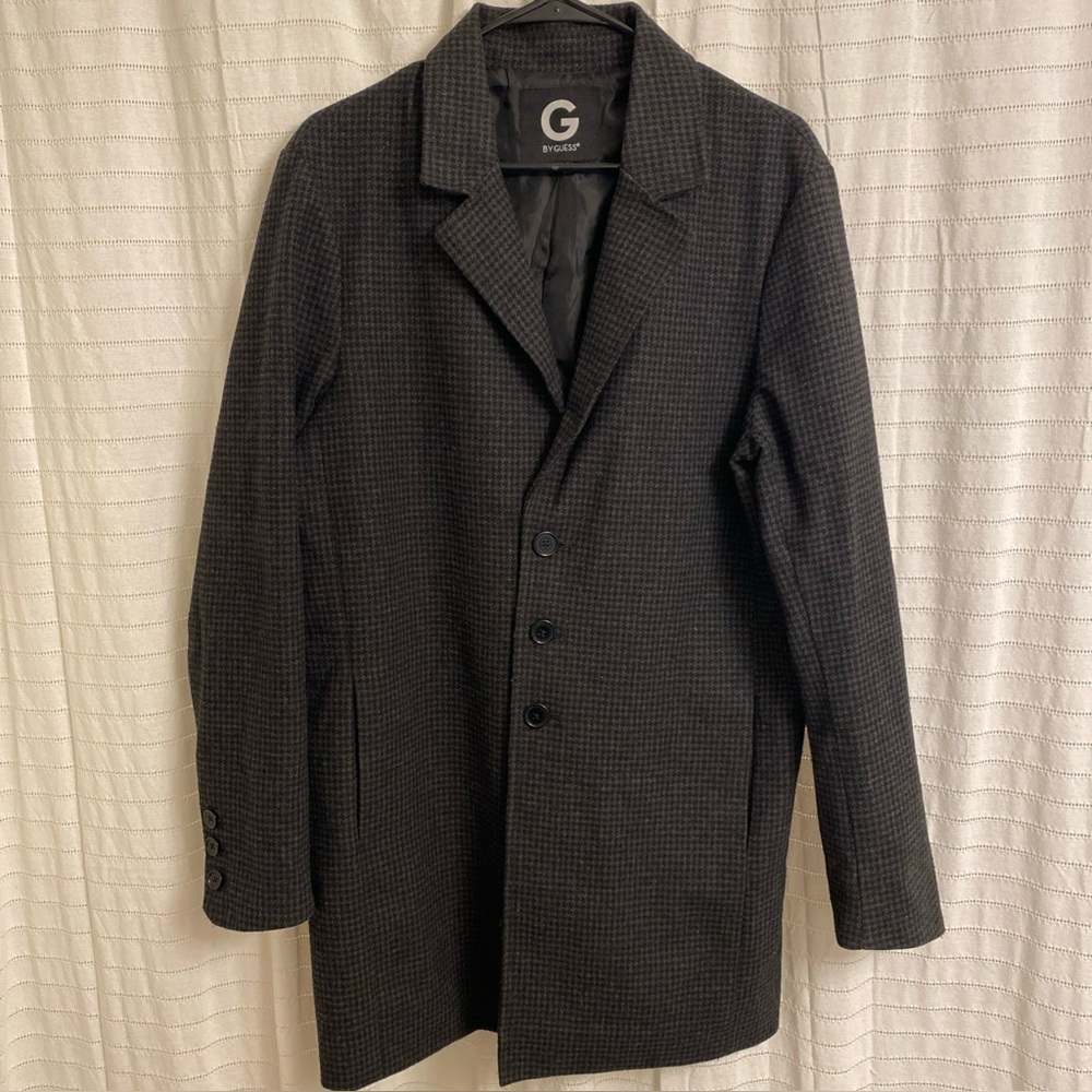 Men’s G by Guess Black and Grey Houndstooth Coat sz Medium